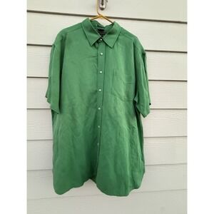 Vintage Men's Tommy Hilifiger Green Linen Silk Button Down Short Sleeve Shirt XL